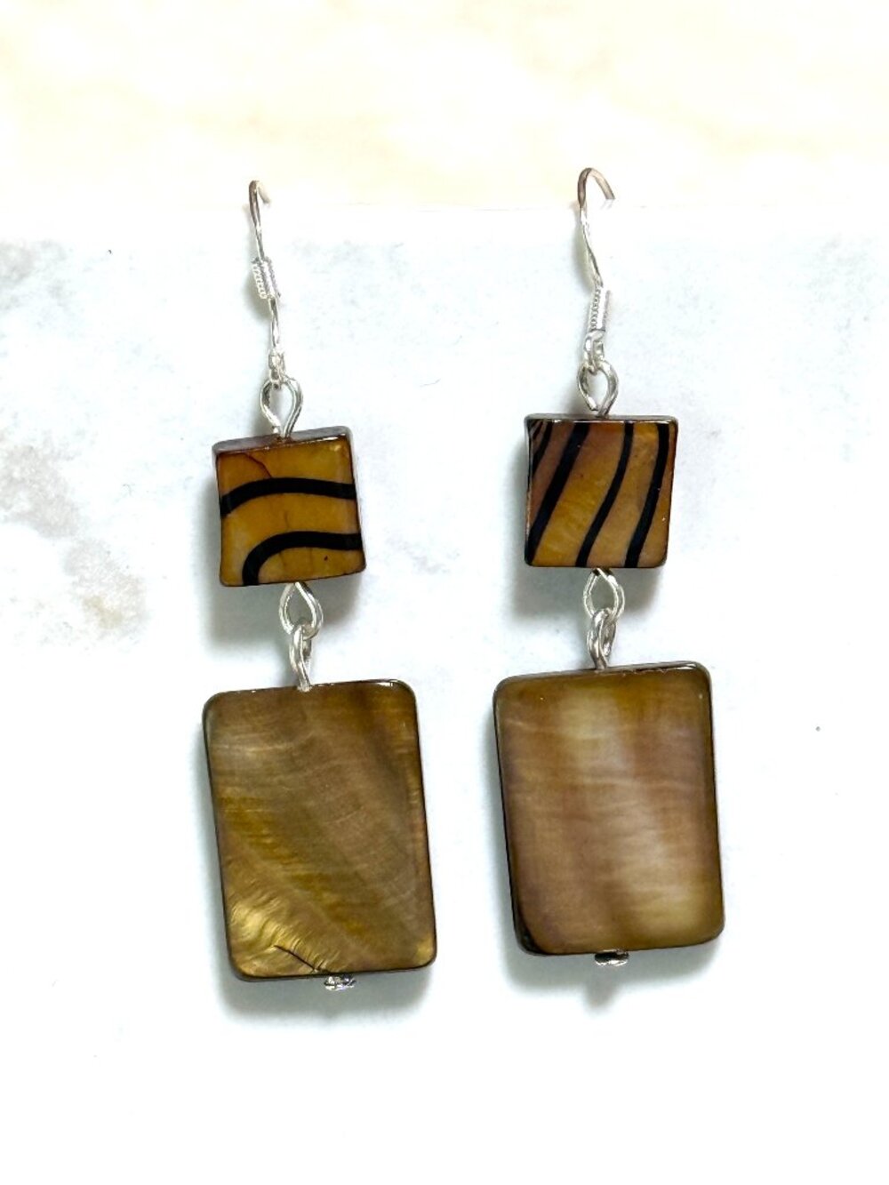2/$20, Golden Brown Mother of Pearl Dangle Earrings w/ Sterling Silver Hook